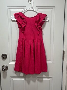 Zara Girls Fuschia Ruffle Sleeve Dress - Size 7